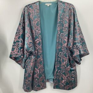 *** Eva Mendes Teal Velvet and Pink Sequin Floral Jacket *** M